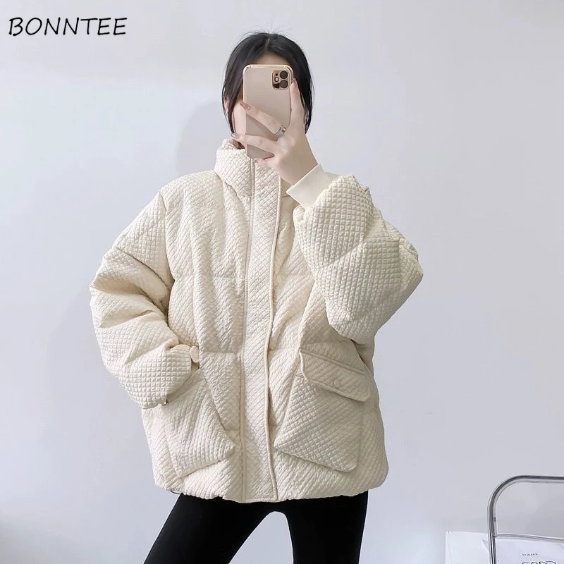 

Thicker Bread Parkas Women Autumn Winter Baggy Outwear Casual Coats All-match Korean Style Warm Students Ulzzang Daily Pockets