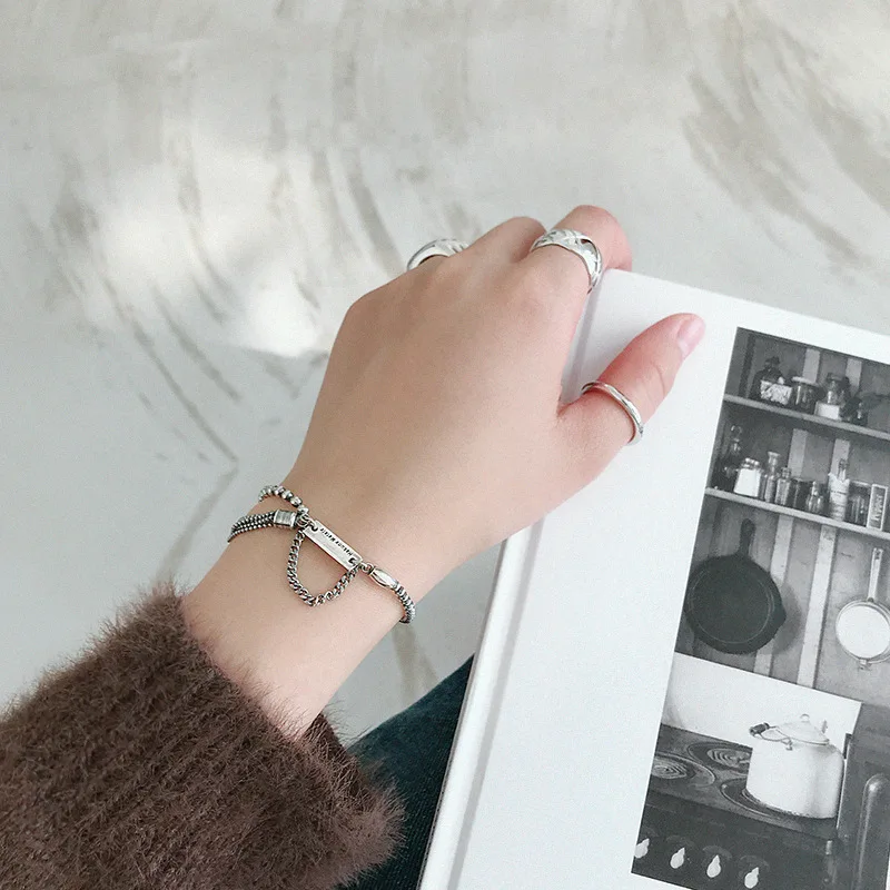Original retro distressed S925 sterling silver round bead tassel chain bracelet women's fashion luxury banquet jewelry