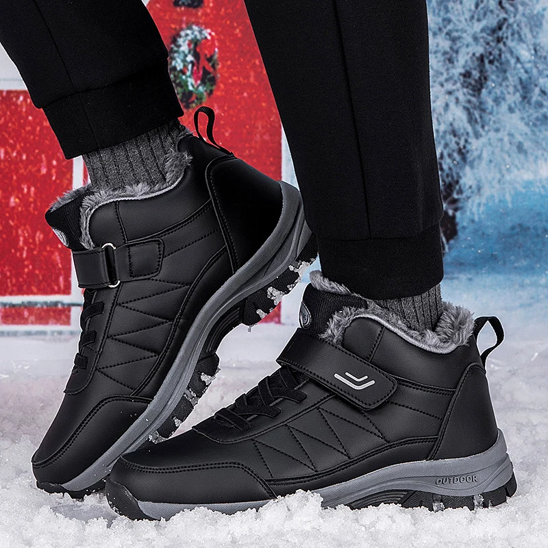 Winterstiefel für Herren aus Mikrofaser-Leder, Schneestiefel, Plüsch-Warm-Freizeitschuhe, wasserdichte Herrenstiefel, männliche Sneakers, Winter-Knöchelstiefel. – Detail 17