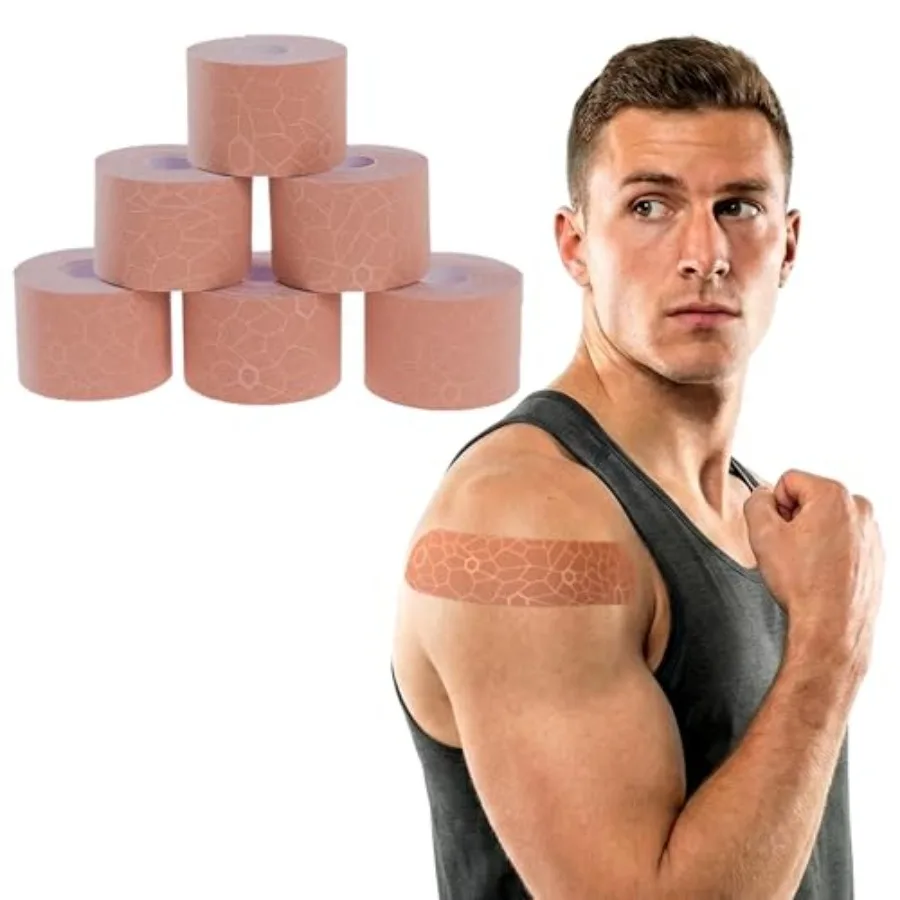 THERABAND Kinesiologie-Tape, Beige/Beige, 5 cm x 5 m Rolle 6er-Pack, mit XactStretch-Indikatoren, Langlebiges Athleten-Tape für S