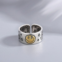 Personality Smile Face Poker Dice Design Vintage Thai Silver Ladies Finger Ring Jewelry For Women Birthday Gifts No Fade