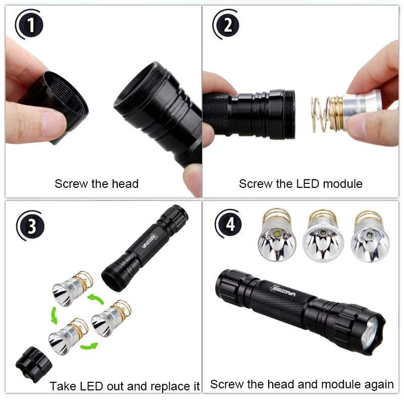 Lâmpada LED DIY Lanterna Lâmpada, Branco, Vermelho, Azul, Verde, Roxo, Acessórios da tocha, Host Shell, WF-501,502,503