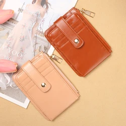 Ultra-Thin Credit Card Holder Case Mini Short Zipper Buckle Coin Purse Women's Cute PU Leather Wallet Female Slim Card Cover