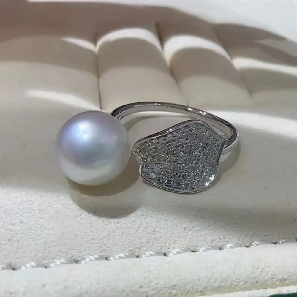 

DIY Pearl Ring Accessories S925 Sterling Silver Ring Empty Holder Fashion Gold Silver Jewelry Fit 9-12mm Circle Z393