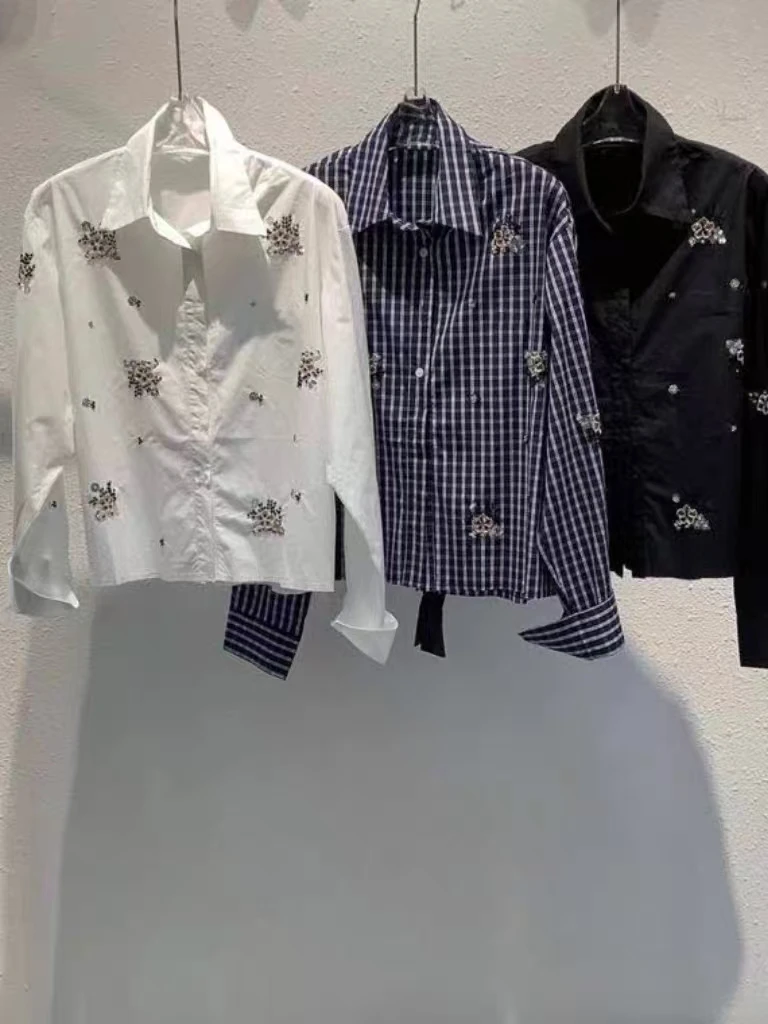 High-end-Marke Design Exquisite Stickerei Kurze Shirts Blusen für frauen Langarm Süße Chic Lose Top Femme Kleidung