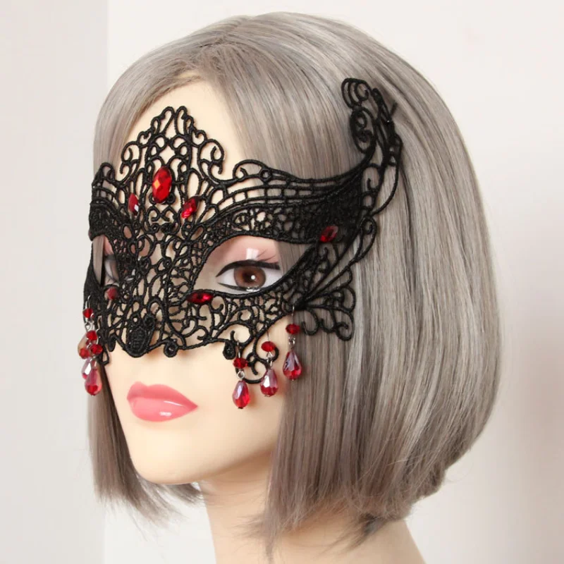 

Half face fox mask black lace blindfold halloween
