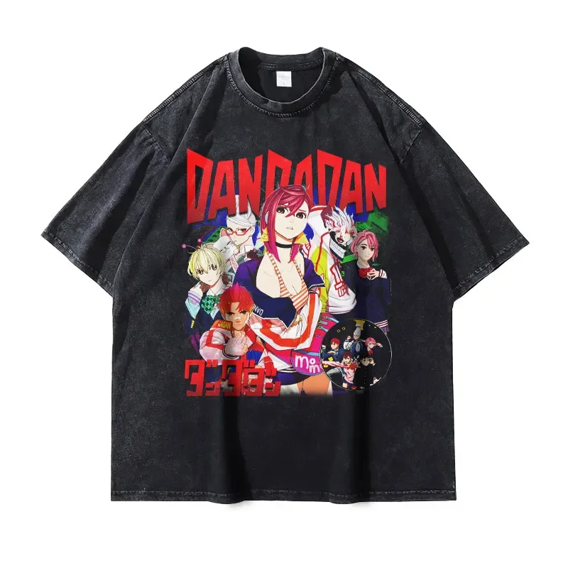 Anime Dandadan T Shirt Vintage Washed Dan Da Dan T-shirts Streetwear Manga Ayase Momo Takakura Ken Tops Tees Men Girl 100%Cotton