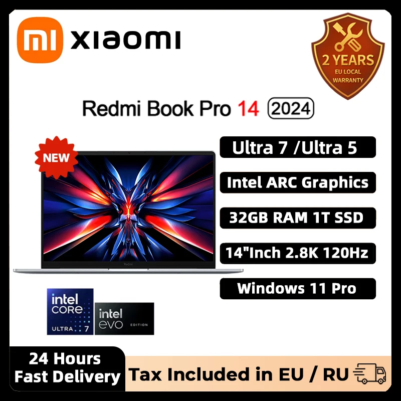 XIAOMI-PC Portable Redmi PlePro 14 2024 avec Écran de 14 Pouces, Processeur Intel Ultra5 125H 7 155H, RAM de 32 Go, SSD de 1 To, 2.8K, 120Hz