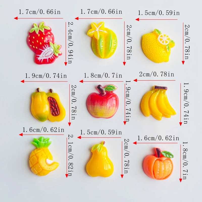 10 Pcs New Cartoon Bright Faced Simulated Fruit Jewelry Series Resin Flat Back Scrapbook DIY Jewelry Decor Crafts A101