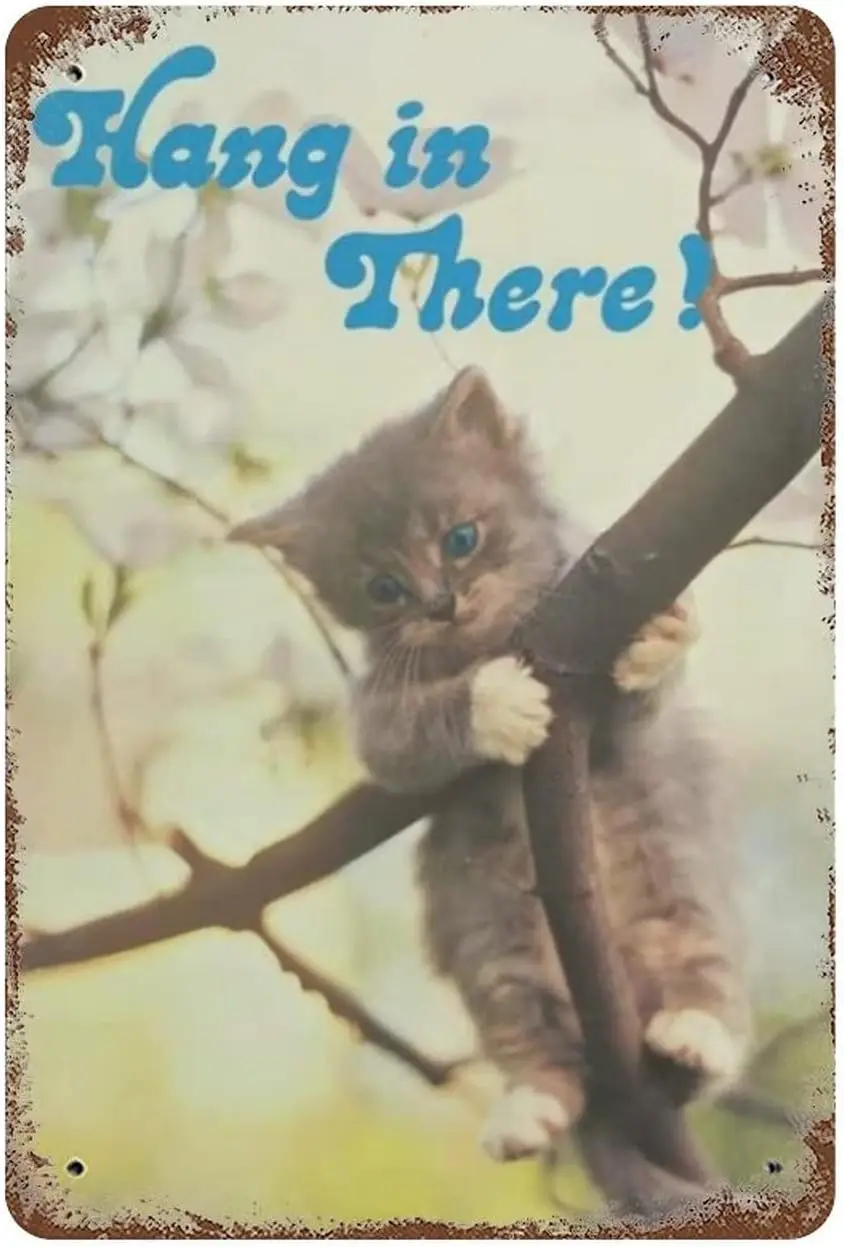 1p, Hang in There настенный металлический плакат с милым котенком, жестяные вывески, подарок для влюбленных и домашний декор, жестяная вывеска 8x12 дюймов