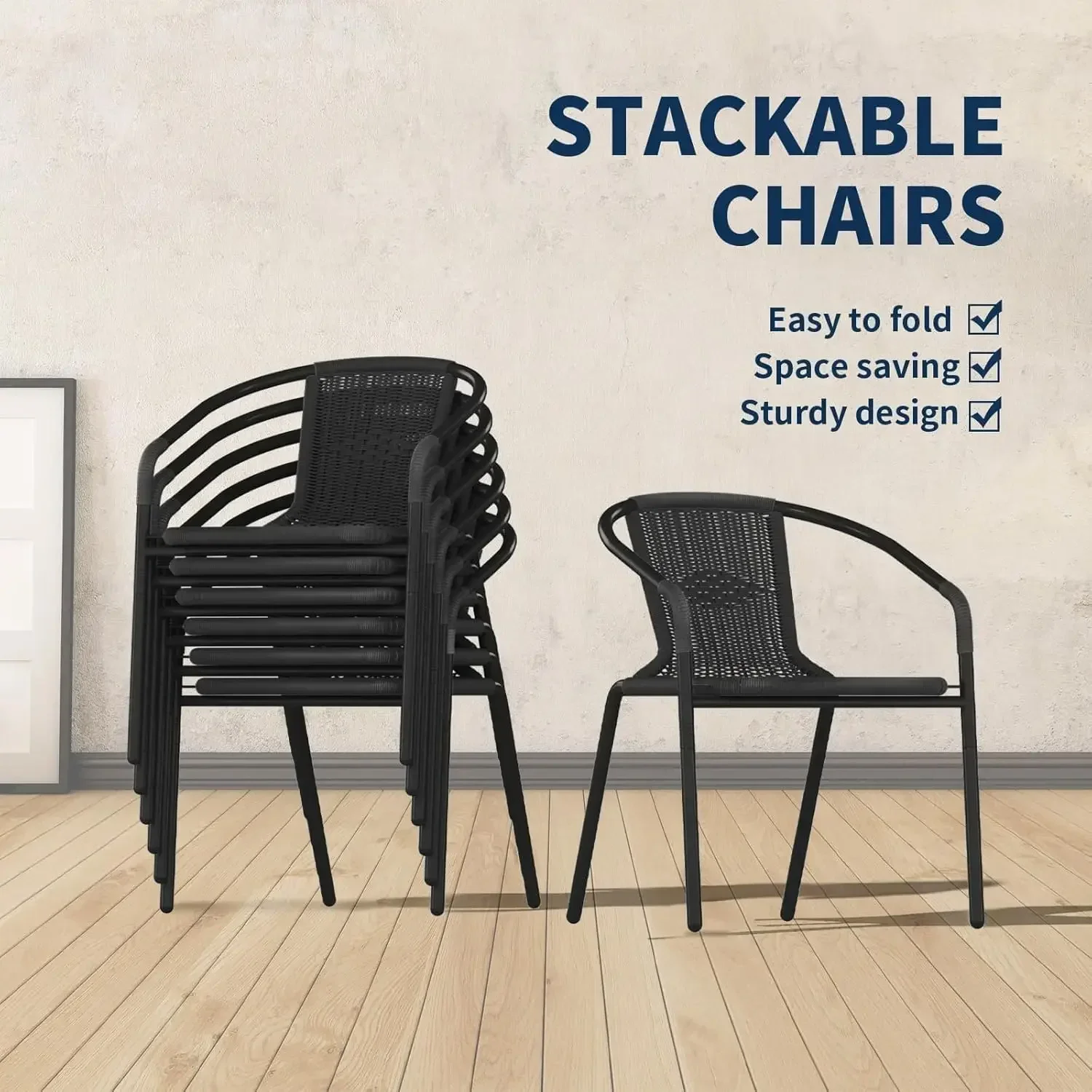 

[Limited Stock!]Outdoor Dining Chairs Set of 6, Rattan Patio Chairs Wicker, Stackable Indoor-Outdoor Chair, Bistro, Deck, Yard,