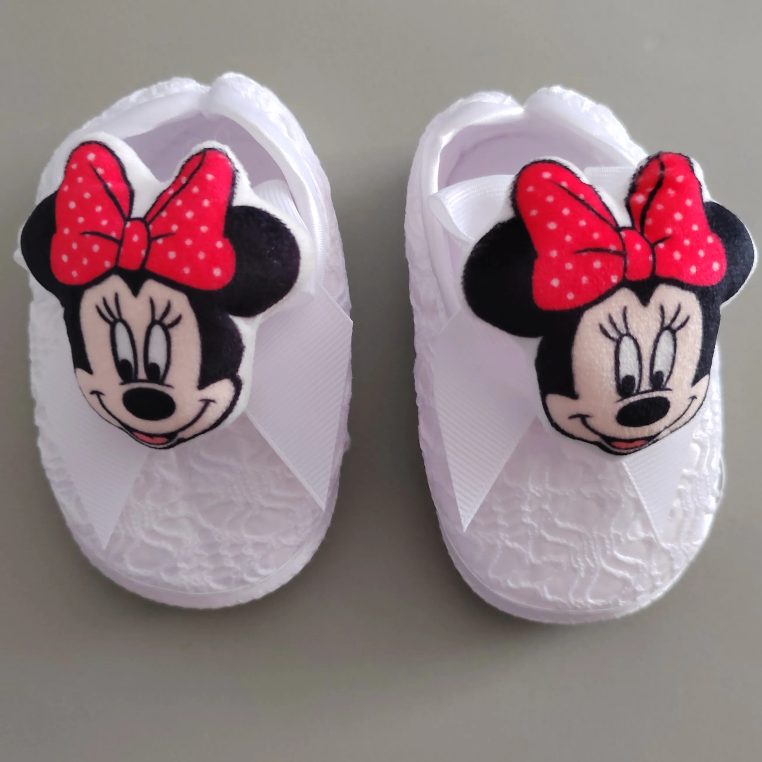 New Minnie Mouse Baby Early Educational Toys Beads Custom Name Pacifier Clip White Lace Princess Toddler Shoes for Girl 0-8M