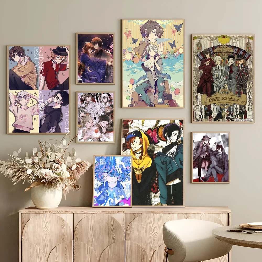 Bungou Stray Dogs Vintage Posters Sticky Whitepaper Sticker DIY Room Bar Cafe Room Wall Decor