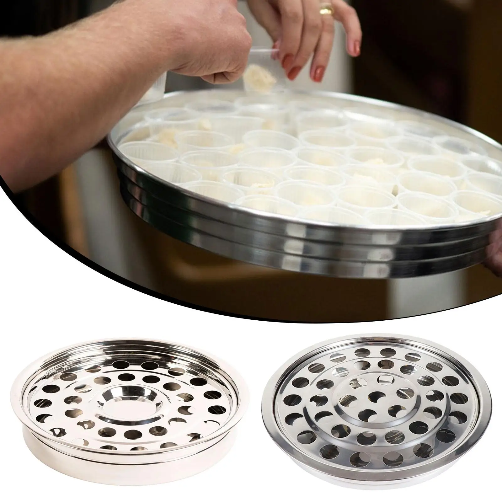 

Communion Tray Stainless Steel Plate Multi Cup Holes Stackable Worship Supplies Holder for Special Events