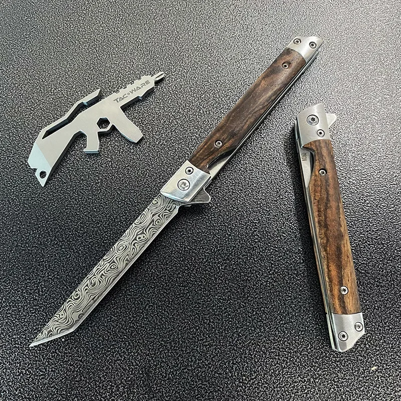 Sandalwood Handle EDC Portable Camping Folding Knife Stainless Steel Outdoor Fruit Knife Tactical Tools