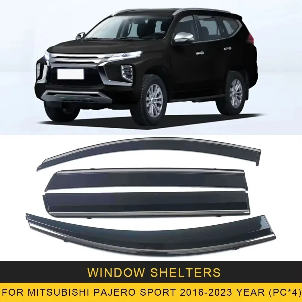 

Chrome Strips Rain Guards for Mitsubishi Pajero Sport 2016-2023 Window Visor Wind Deflectors Door Visor Vent Shades Ventvisor