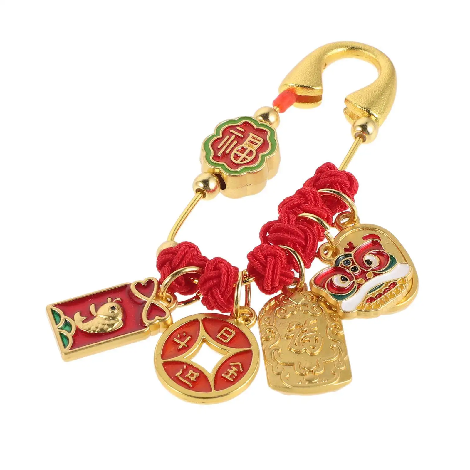 

Chinese Style Feng Shui Amulet Safety Pin Brooch With Red Knotted And Lucky Charms For Pregnant Women Baby Good Luck Blessings