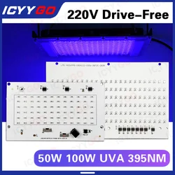 Perline lampada LED viola UVA 50W 100W UVA 395nm UV AC165-265V Lampada polimerizzante UV ad alta tensione senza driver 365nm Sorgente luminosa a LED