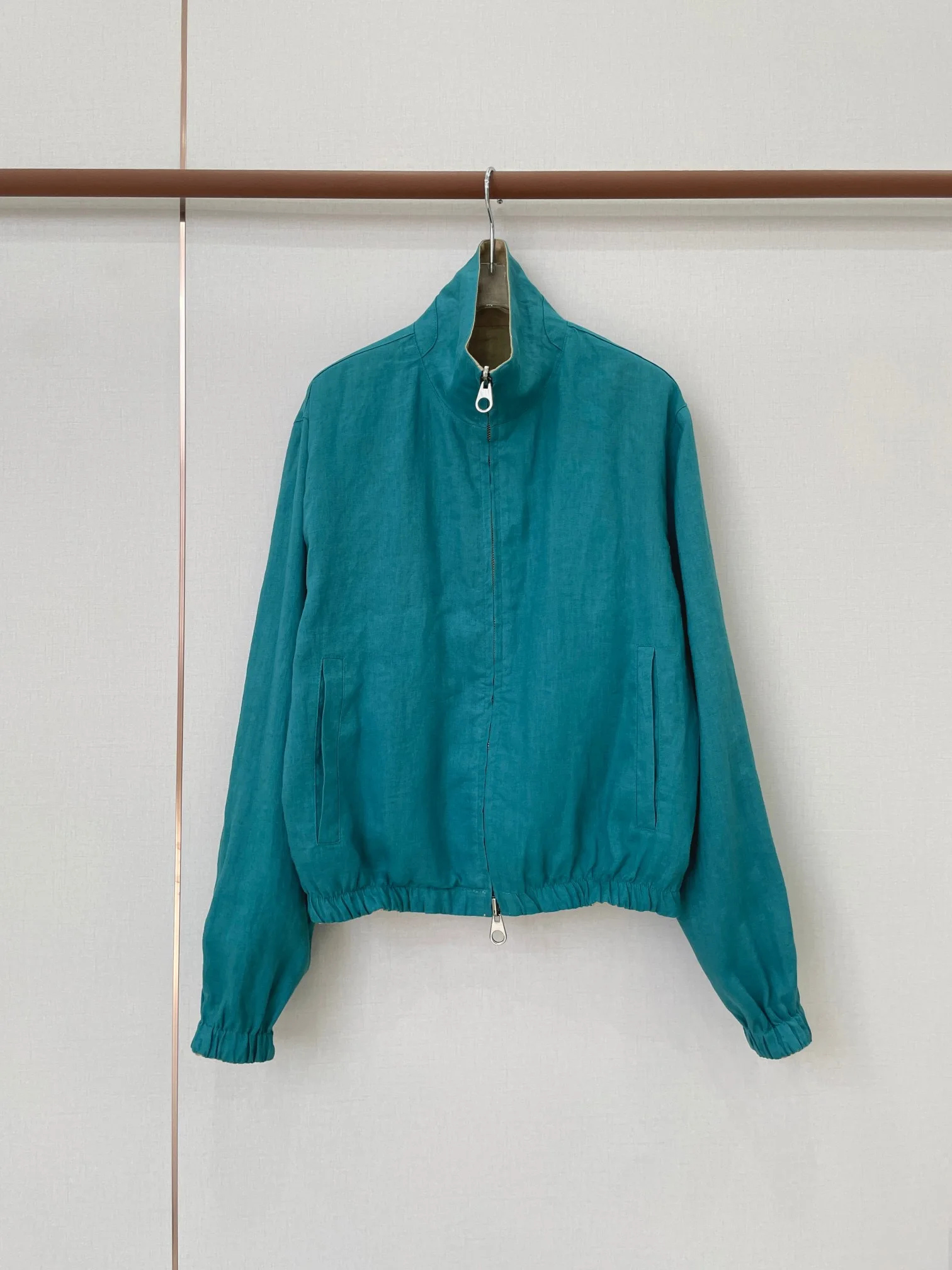 Women Reversible Stand Collar Long Sleeve Linen Jacket Slim Fit Casual Stylish