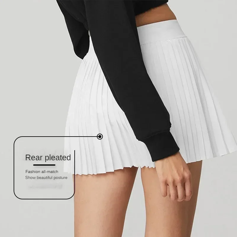 High-waisted Slimming Pleated Aces Tennis Skirt Yoga Running Dance Sports Skirt with Pockets Cross-cut and Prevent Slipping Away