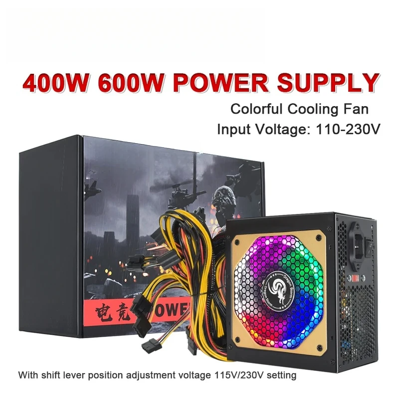 CHJJULONGFENGBAO 110/230V 24Pin Atx Fonte 400W 600W RGB Colorful PSU 12V Desktop Video Game Power Supply Source