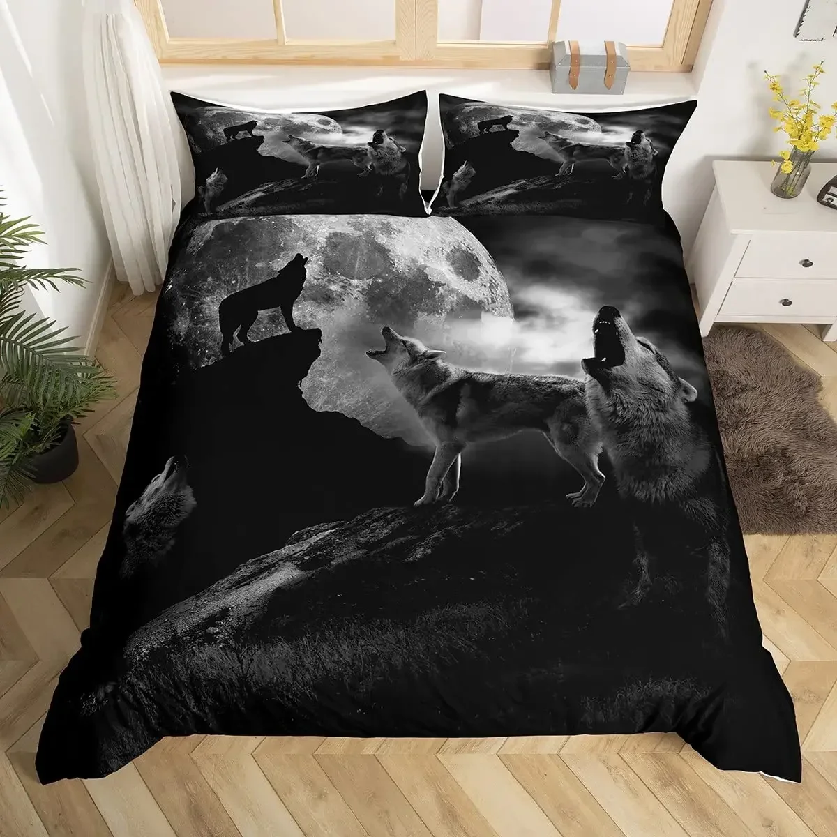 

Wild Animal Duvet Cover Set 3d Print Wolf Bedding Set Mystic Wolf Bedroom Theme Men's Bedroom Decor Polyester Single Size