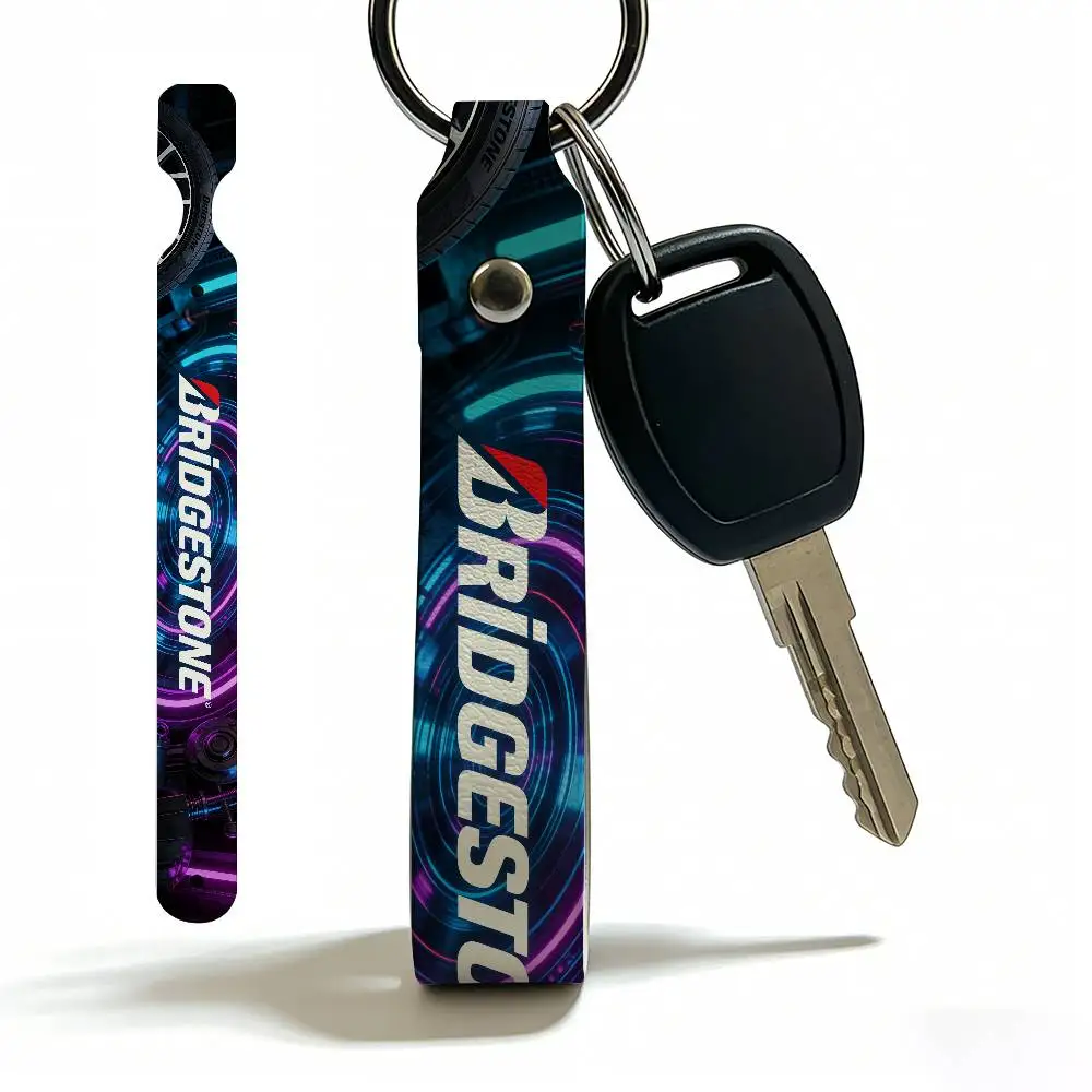 For Logo Bridgestone Soft PU Leather Motorcycle Keychain Lightweight Key Holder For Scooter Racing