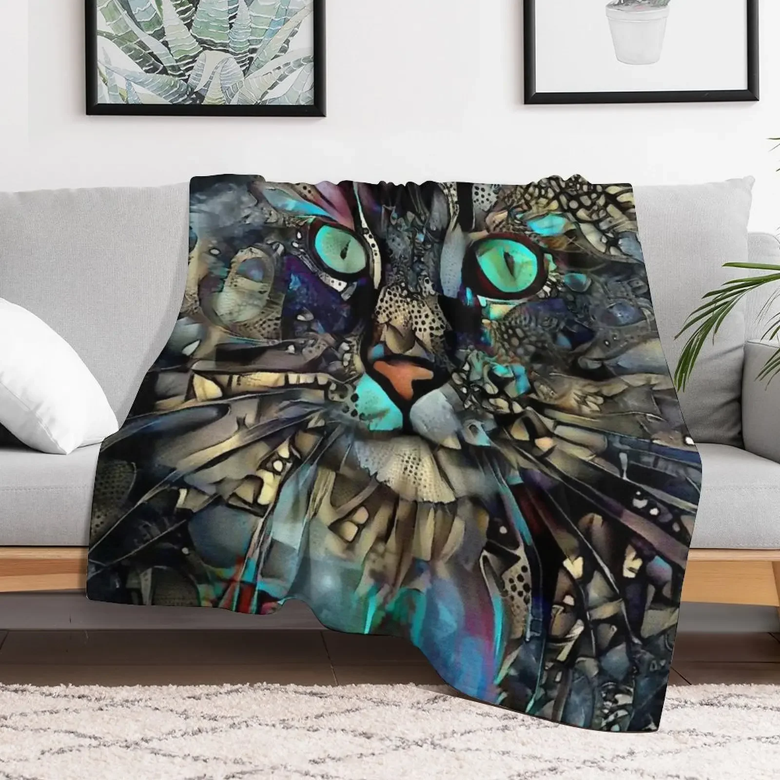 Ojitos, cat, gato, chat, chaton, kitty, lea roche paintings Throw Blanket Fashion Sofas Weighted Cute Plaid Blankets