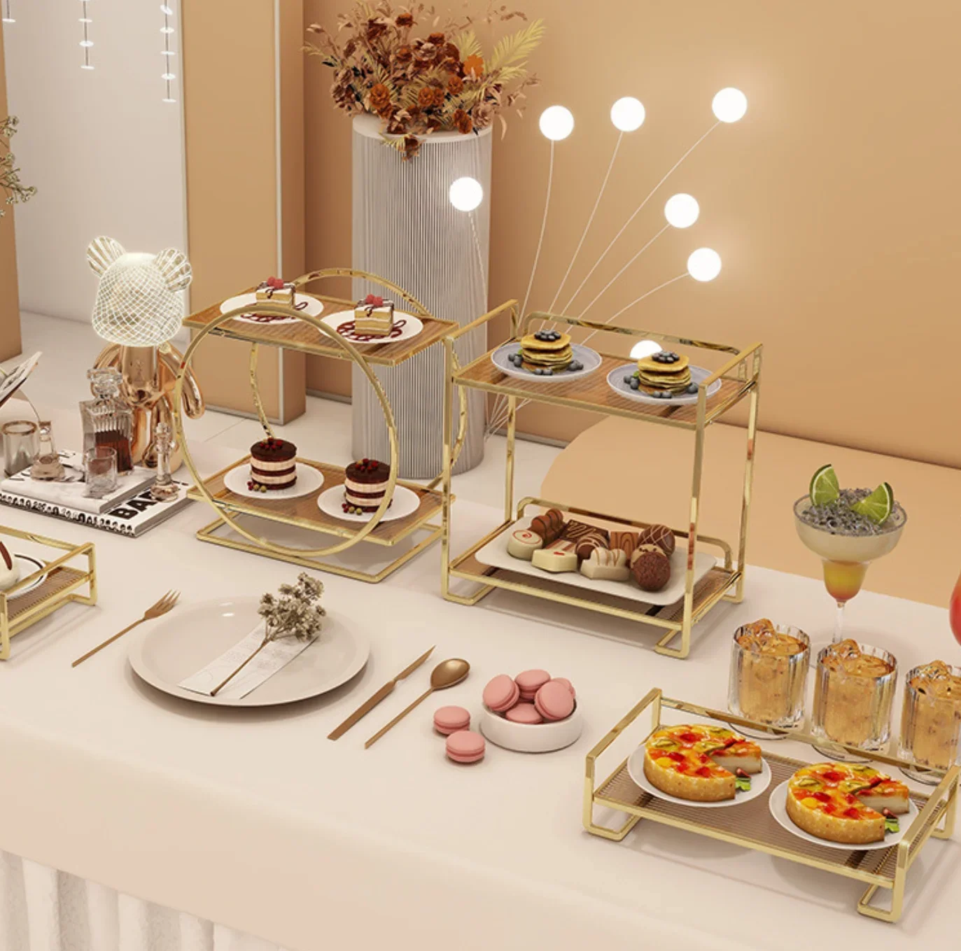 Buffet Banquet Candy Bar Decoration Wedding Cake Stand, Food, Bread, Flower, Dessert Holder, Birthday CupCake Cookies Stand