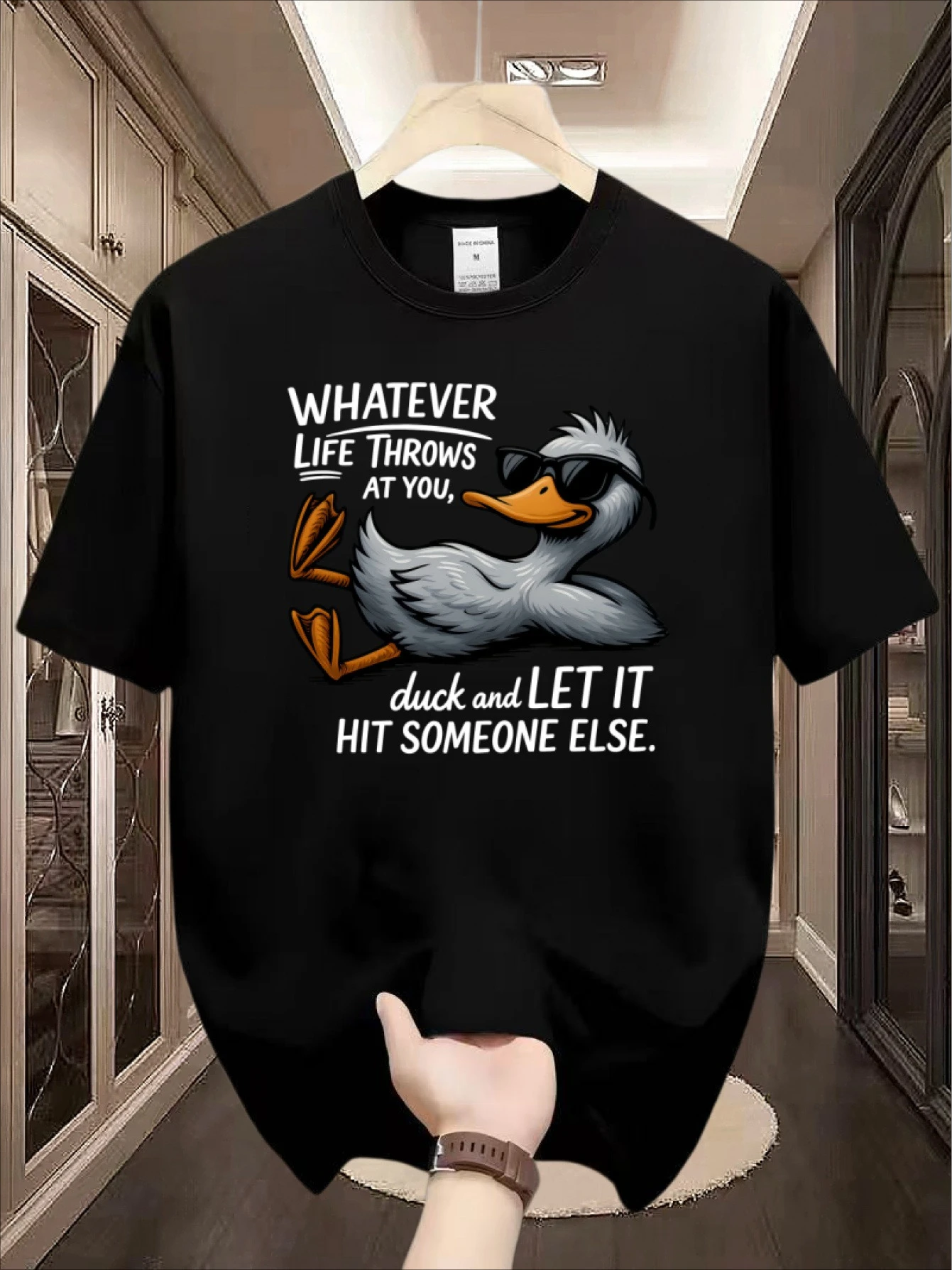 Whatever Life Throws Fashion Glasses Duck Funny Meme T-Shirt Humor Slogan Short Sleeve Round Neck Casual Tops unisex All-season