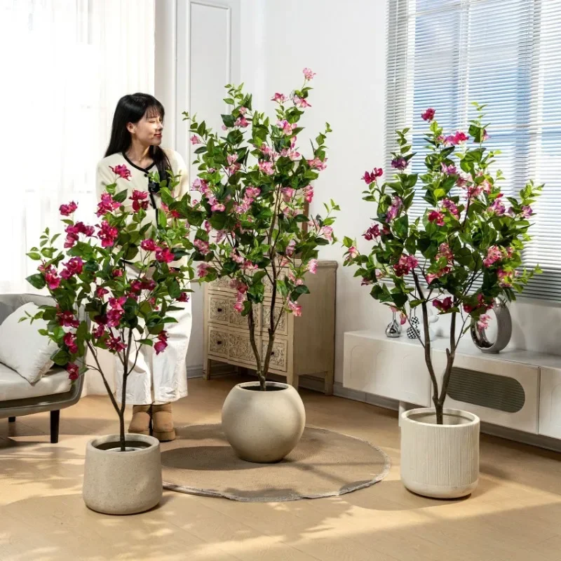 Advanced simulation green triangle plum fake flower tree indoor living room floor-to-ceiling potted plant biomimetic plant