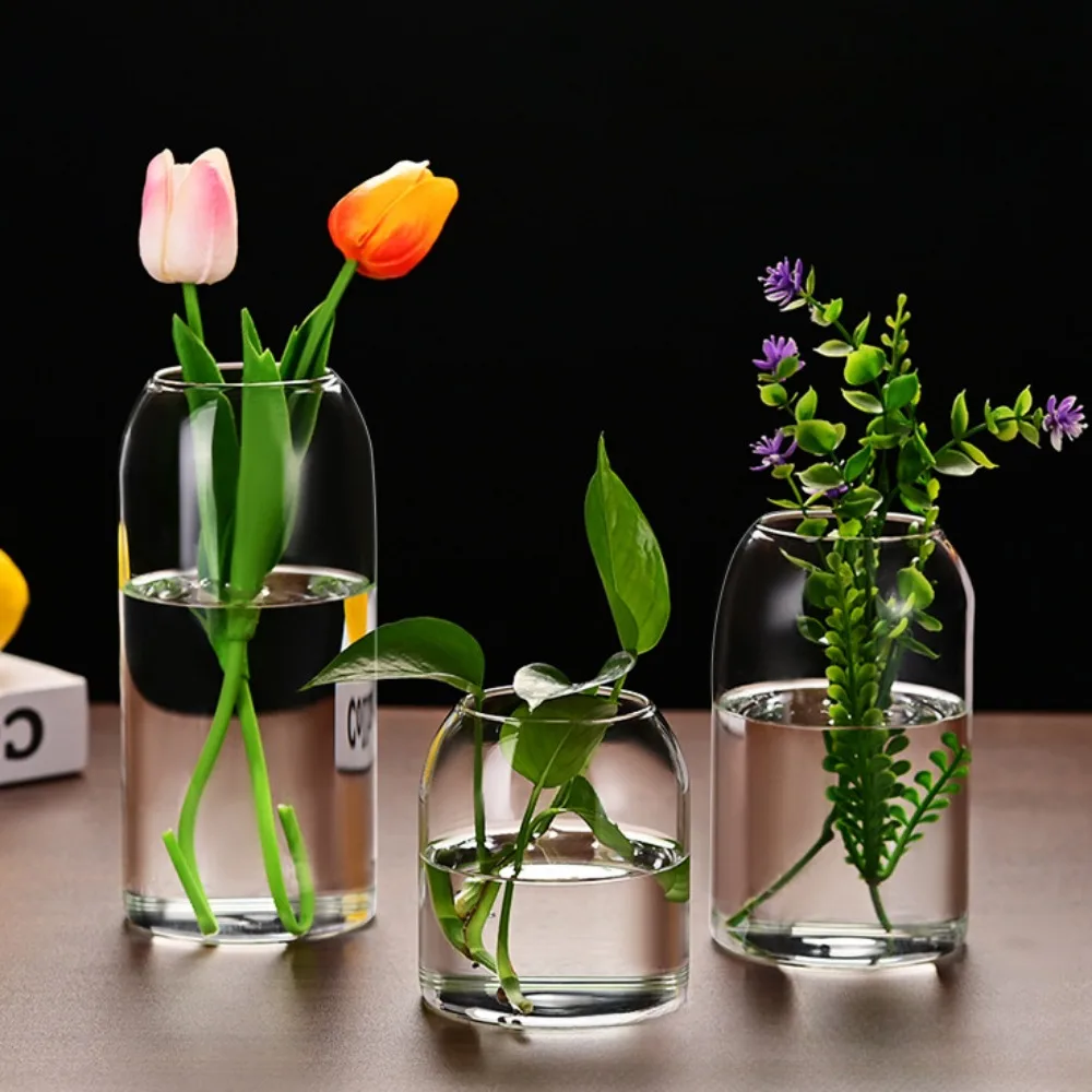 Einfache moderne Blumenvase aus Glas, Heimdekoration, Hydrokultur-Pflanzenflasche, Desktop-Dekoration für Hochzeit, Empfang, Familie – Detail 1