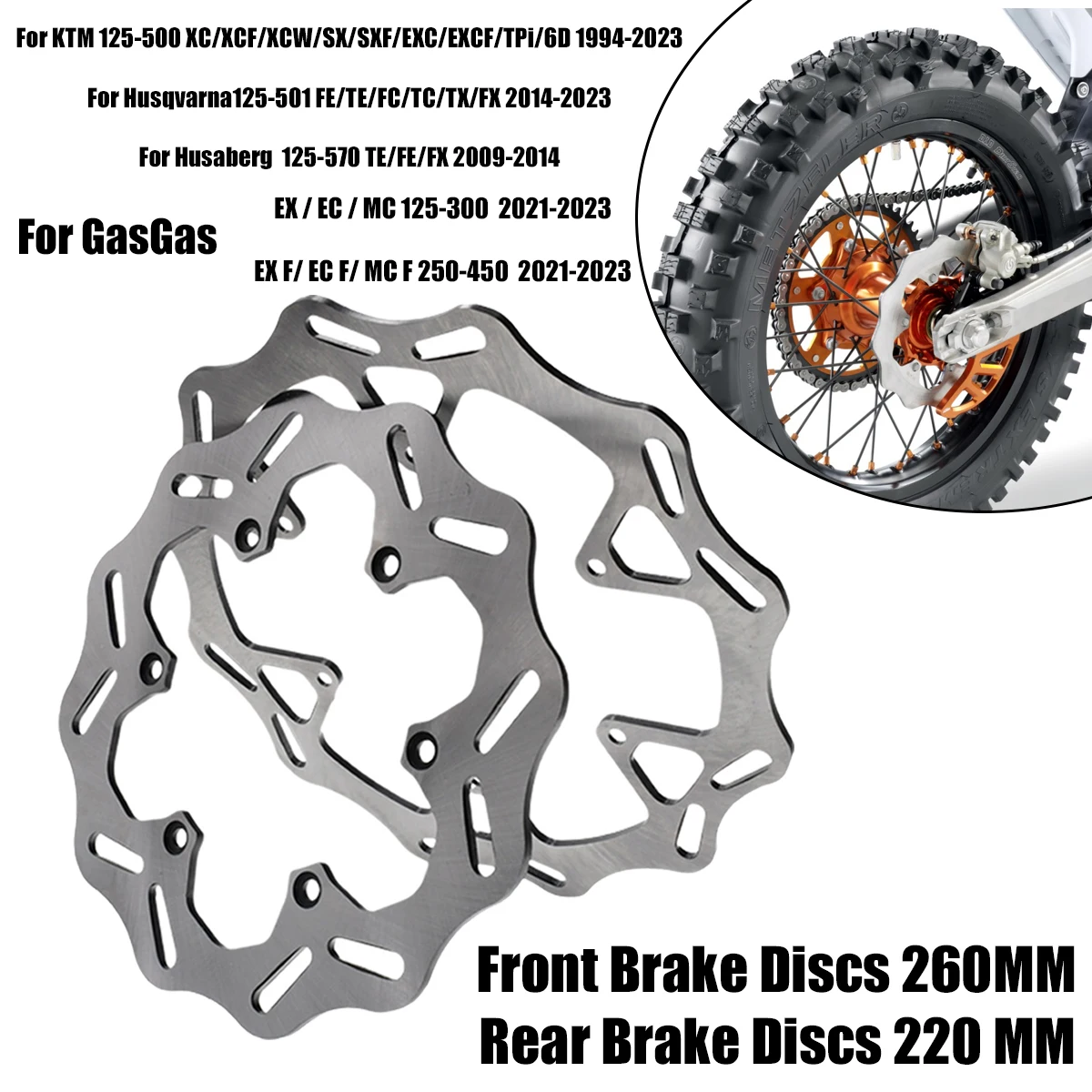 Motorcycle 260mm 220mm Front Rear Brake Discs Rotors Set For KTM SX SXC SXF EXC EXCF XC F XCW 250 300 350 450 500 1998-2020