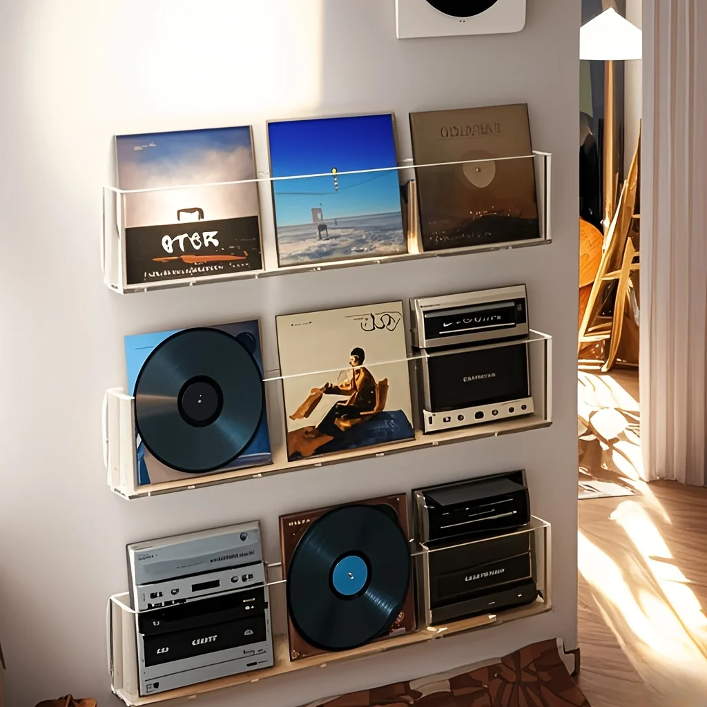 Wall Mount Acrylic CD & Vinyl Record Rack, Transparent Album Display Shelf, Home Decor for Valentine's Day, Easter Festival