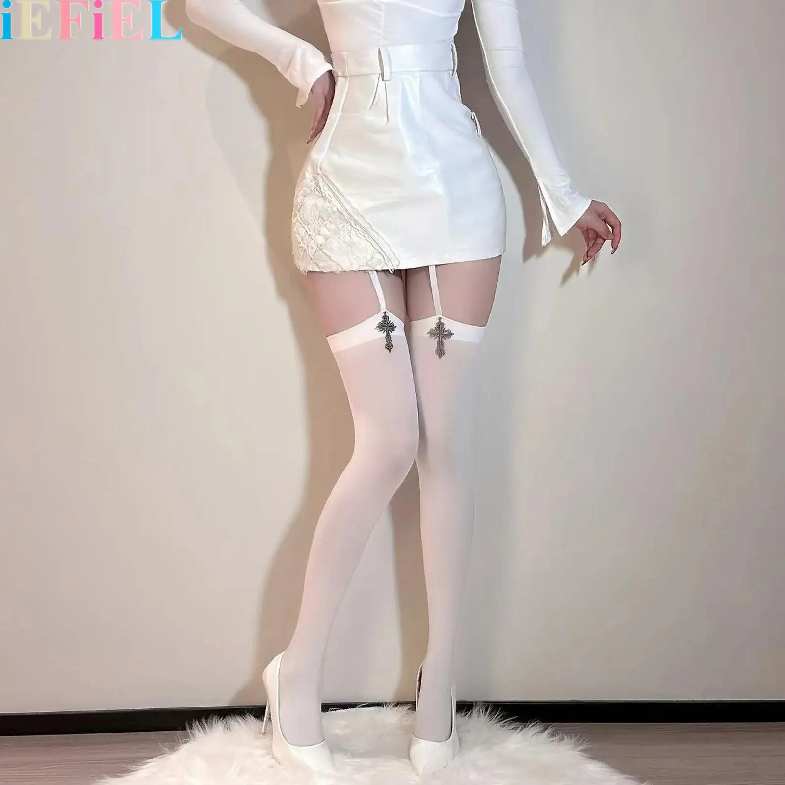 

Unique Gothic Thigh High Stockings Design Thin Sheer Suspender Tights Garter Belt Pantyhose