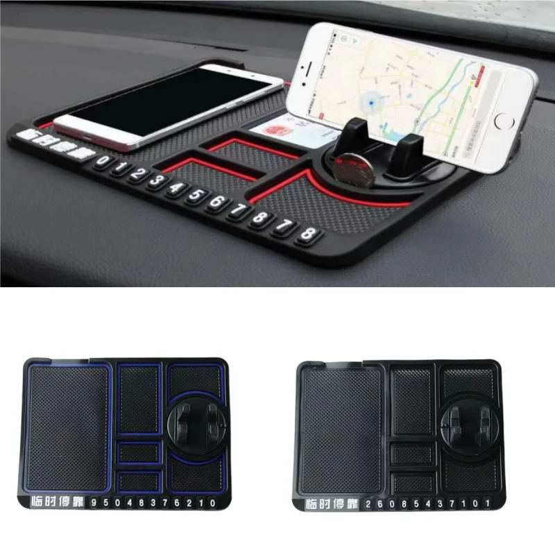 Car Non-Slip Dashboard Mat Phone Holder Parking Card Navigation Support 4-in-1 Multifunction Silicone Pad Car Accessories