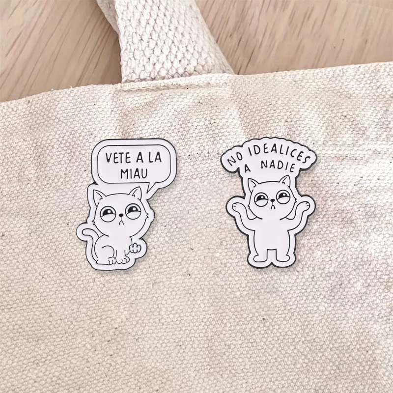 Funny Spanish Cat Quote Enamel Badges Set Vete A La Miau Pin Alloy Brooches Lapel Backpack Jewelry Gifts For Friends