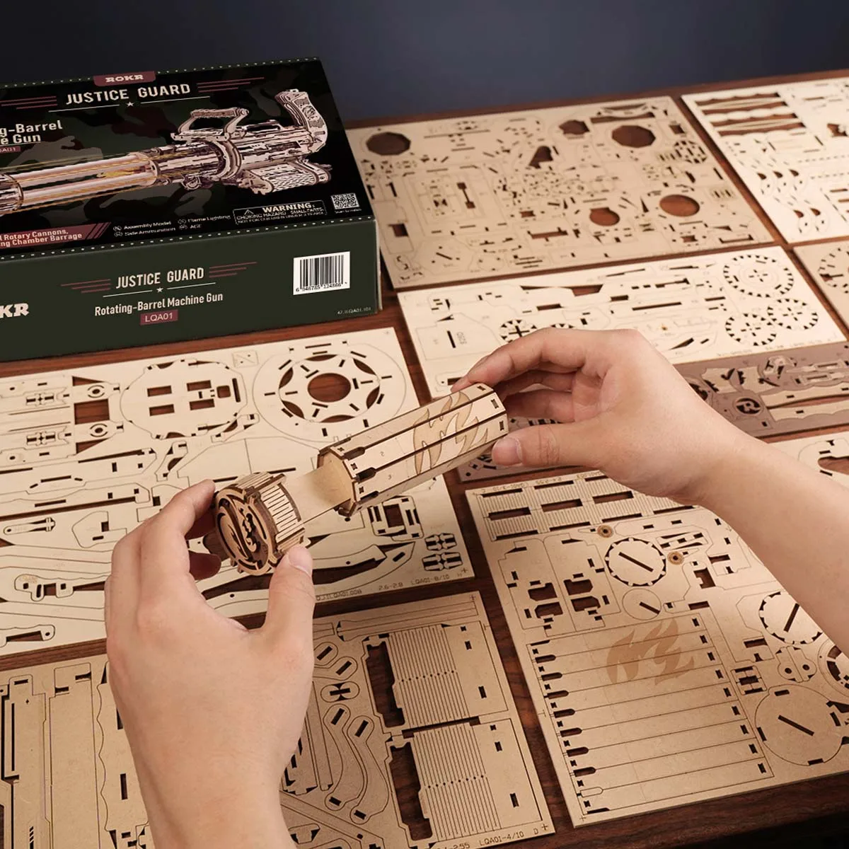 Robotime Rokr mitrailleuse à baril rotatif jouet avec Puzzle en bois 3D léger pour enfants adultes bloc de construction Kits de Puzzle Rokr