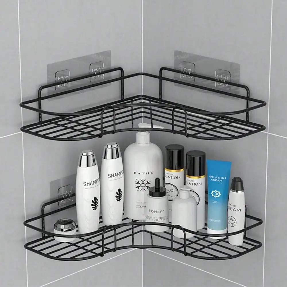 

1pc Bathroom Shelf2pcs/Set No-Drill Triangle Shelf Wall-Mount Storage Rack, Iron Bathroom Organizer Holder