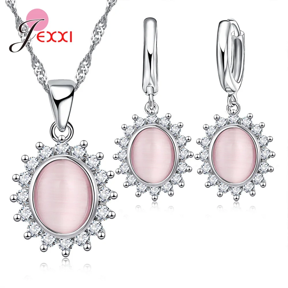 New Fashion 925 Sterling Silver Flower Pendant Jewelry Sets Hot Sale Women Girls Earrings Necklaces For Wedding Engagement Party