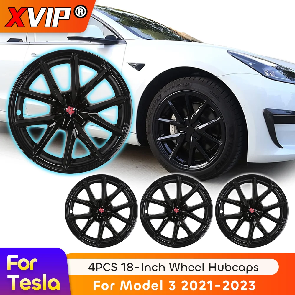 XVIP 4PCS HubCap For 18 Inch New Tesla Model 3 2021-2023 Performance Replacement Wheel Cap Automobile Full Rim Cover Sport Style