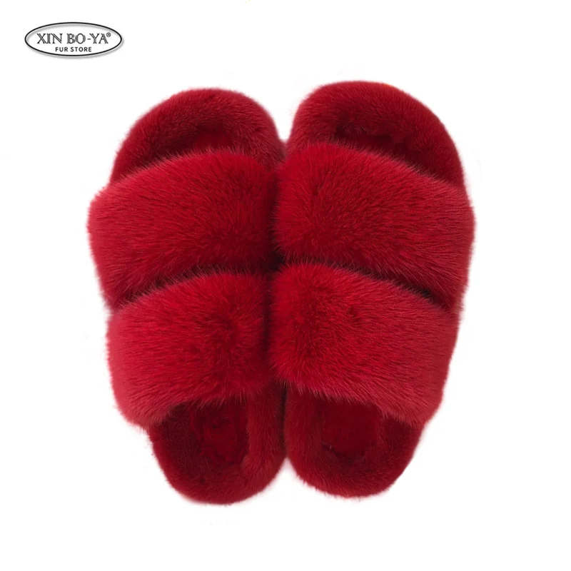 Women Mink Slippers Winter Open Toe Slippers Comfort Warm Shoes Flat Casual Outoor Leisure Dress Fashion Designer Fur slippers