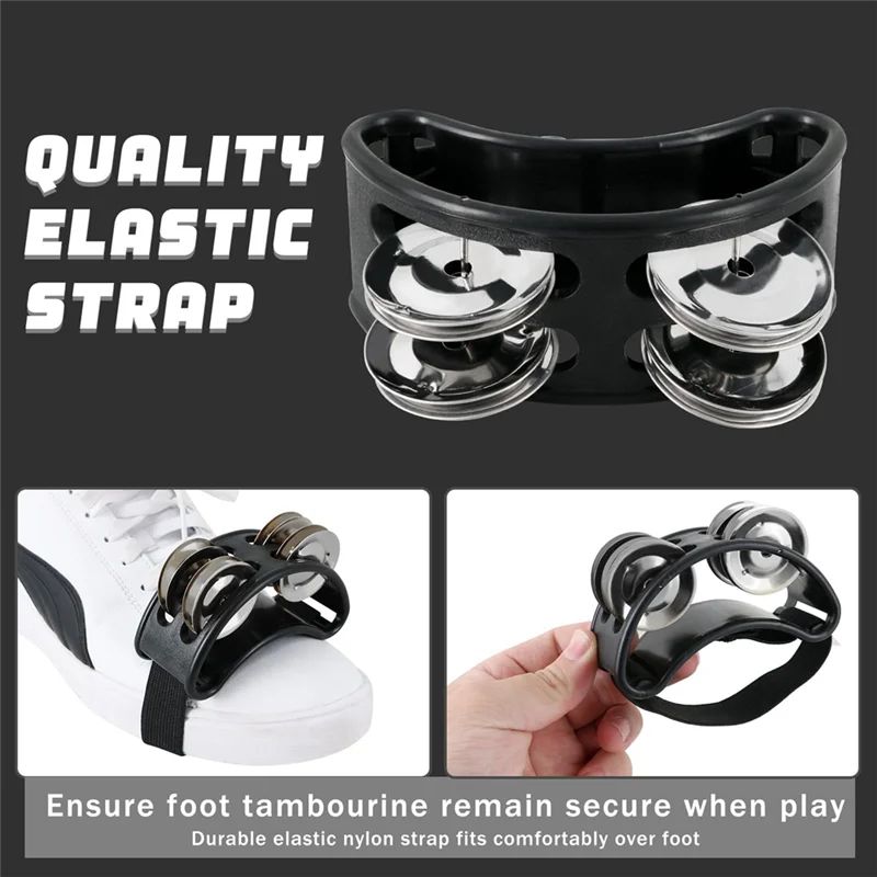 ABYB 2PCS Foot Tambourine Percussion, Musical Instrument Percussion Pedal With Steel Jingle Bells - Black Durable Easy To Use