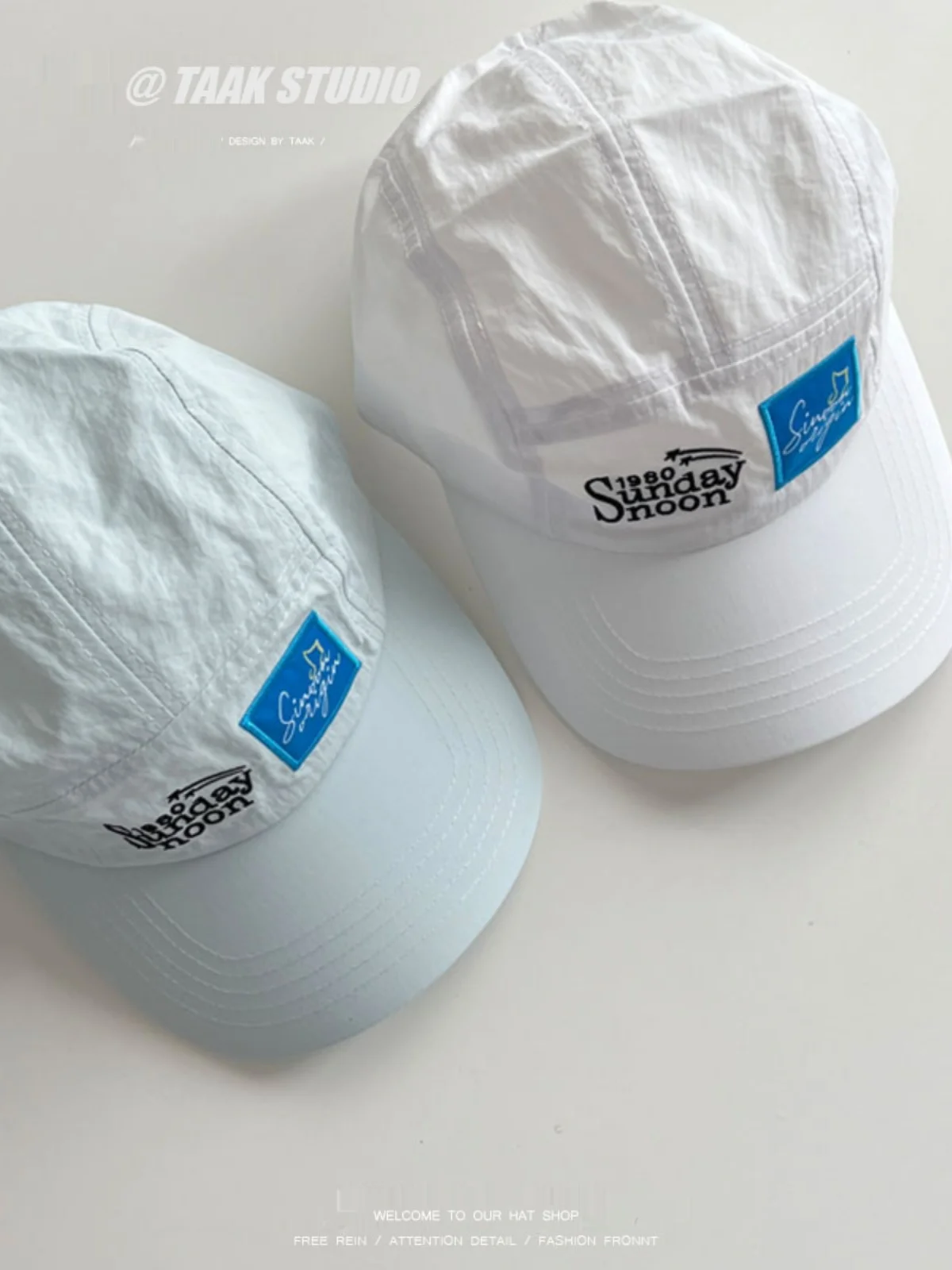 

Light Blue Letter Baseball Cap Female Summer Soft Top Makes Face Look Smaller Five Pieces Peaked Cap Tide