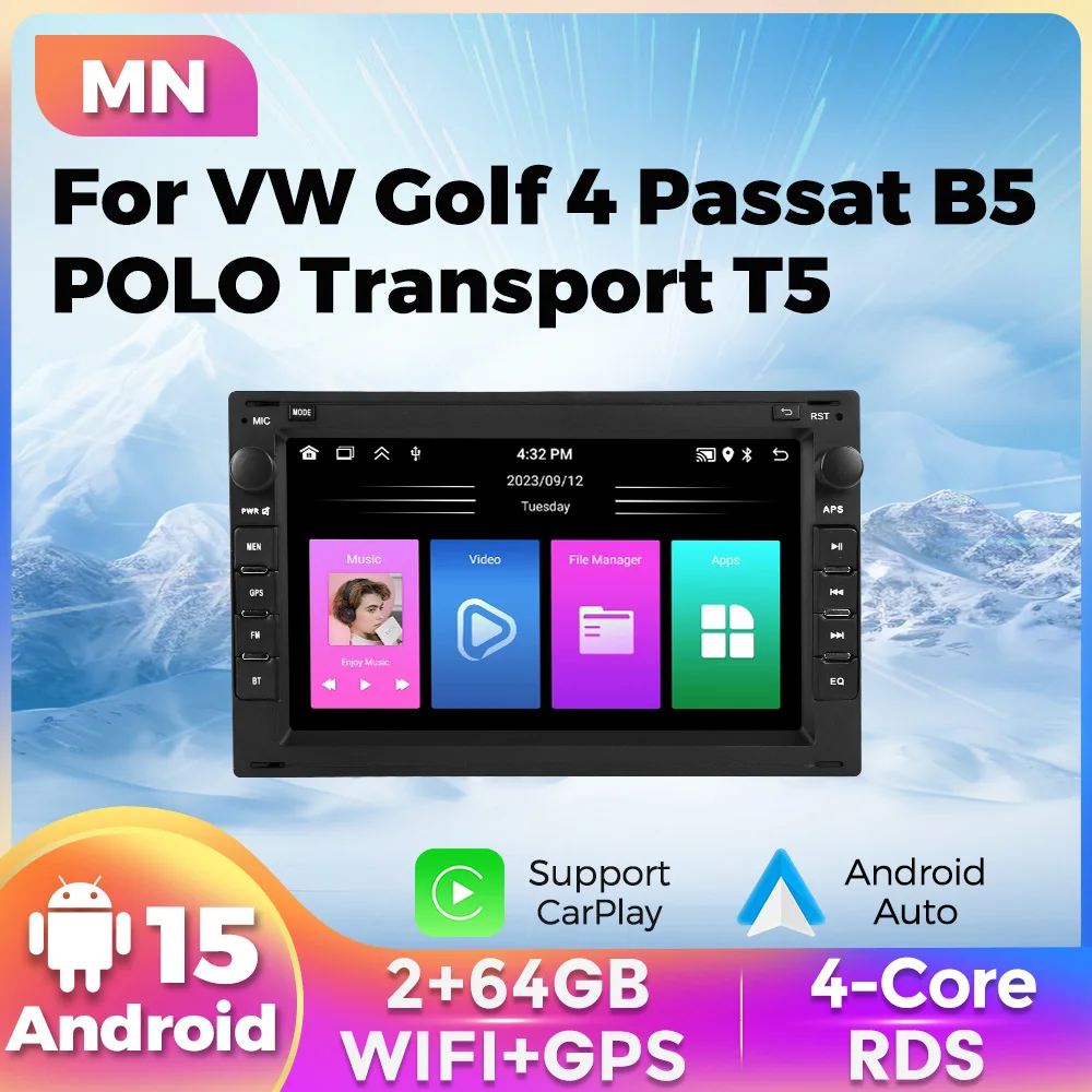 MEKEDE 7” HD Car Radio For VW PASSAT B5 MK4 MK5 SHARAN Jetta Polo 9n TRANSPORT T5 CITI CHICO WIFI Multimedia Carplay Head Unit