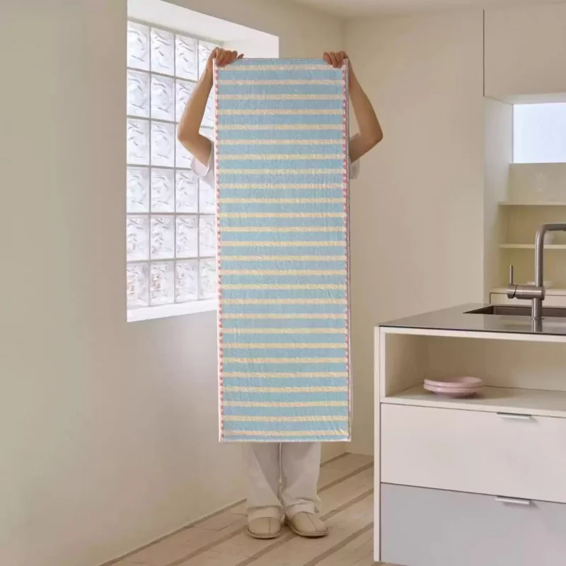 VIKAMA Cream Wind Striped Bedroom Carpet Soft Non-Slip Bedside Rug Children's Room Living Room Floor Mat Home Decoration