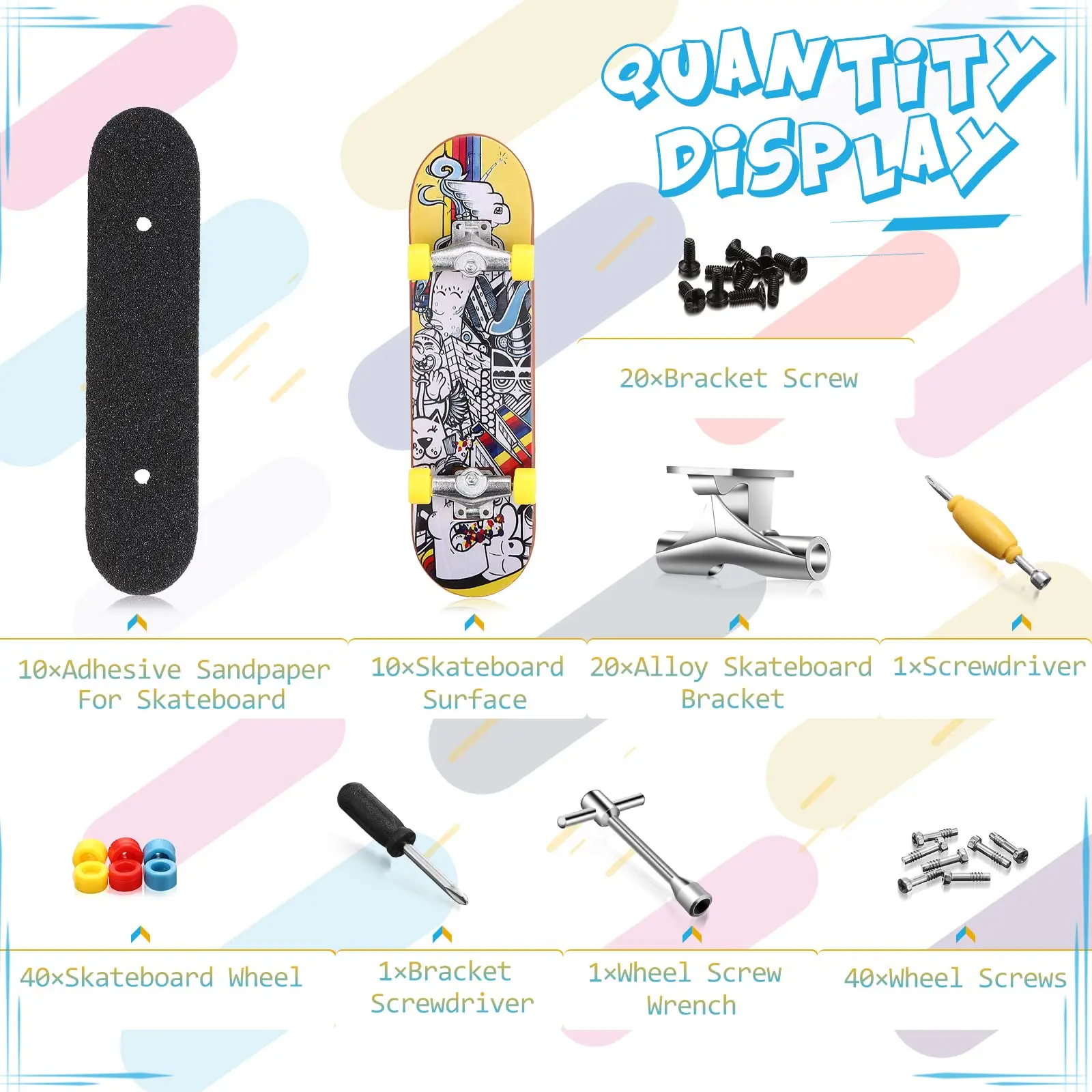 10 pezzi fai da te Kid Finger Skateboard Set con scatola e accessori di ricambio, Mini Kit tastiera da collezione per bambini Finger Toy