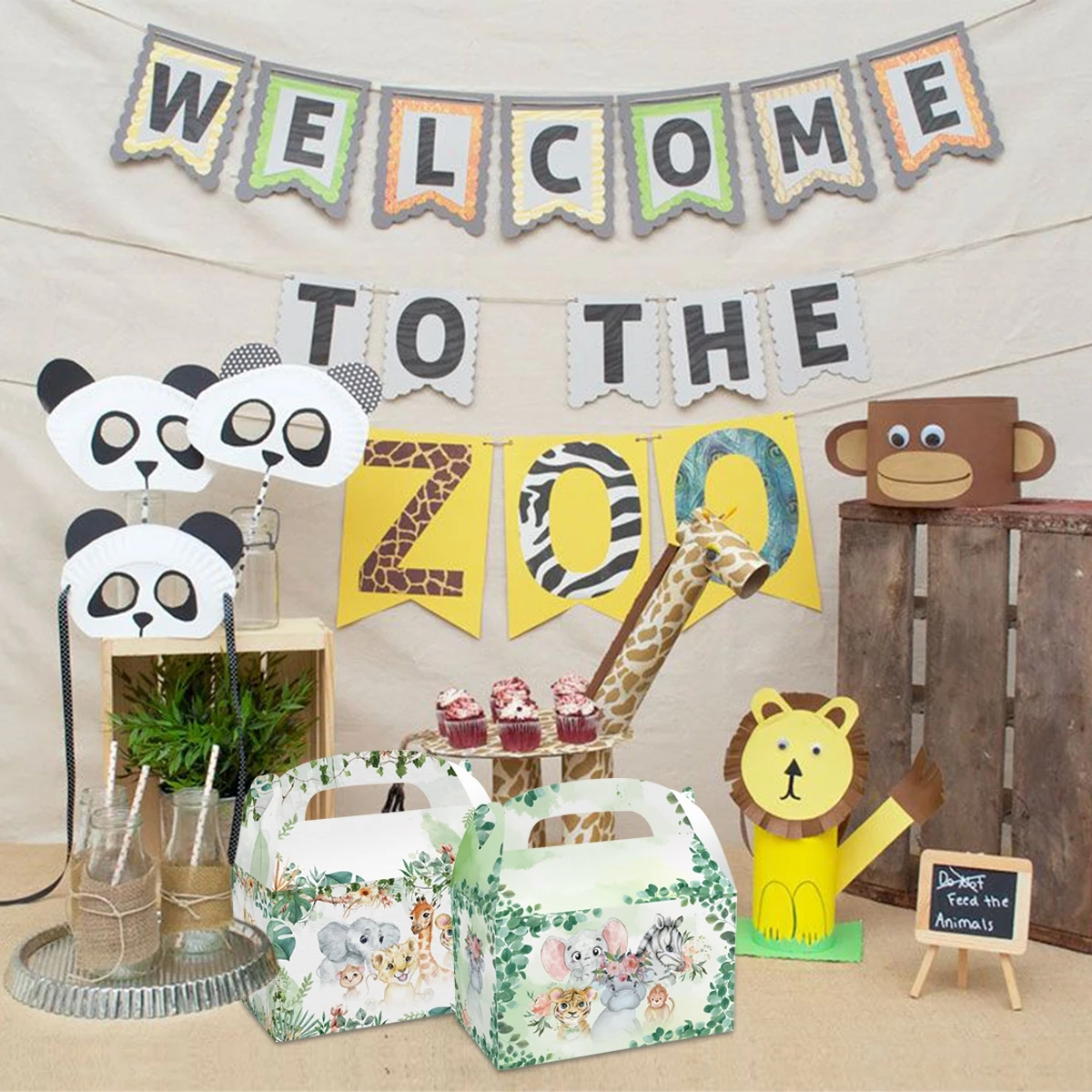 

Jungle Safari Animals Candy Boxes Birthday Party Decoration Kids Gift Packaging Box Wild One Baby Shower Supplies Box Bag