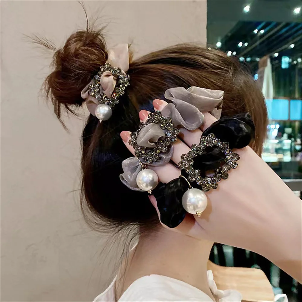 Organza Large Intestine Hair Ring Retro Head Rope Female Ball Hair Rope Elastic Hair Bands Temperament Hair Accessories