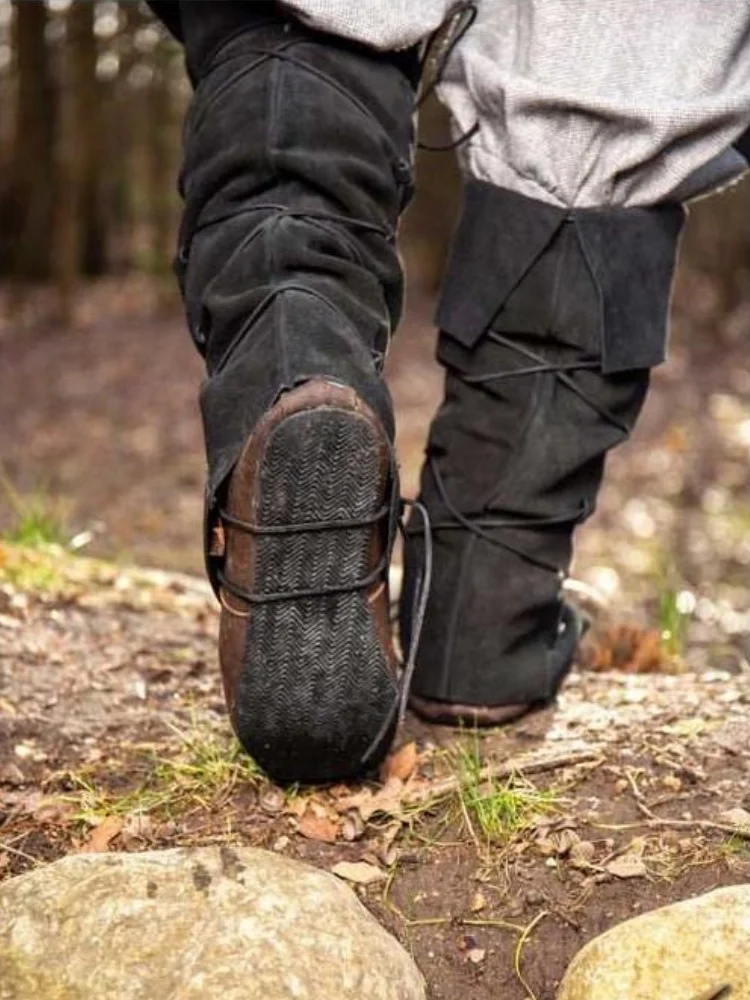Mittelalterliche Wikinger-Ritter Lederbeinschutz Steampunk Stiefel Schuhüberzüge Erwachsenen-Rollenspiel-Kostüm Riemchen-Hochstiefel Requisiten 2025 – Detail 5